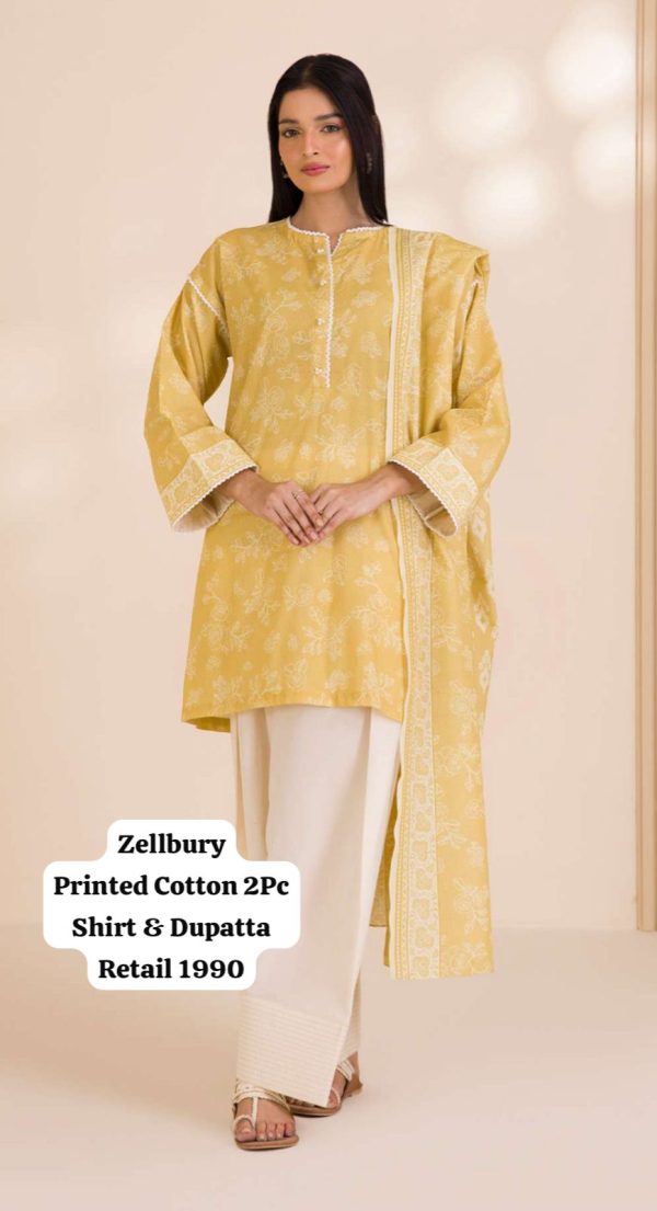 Zellbury Cotton Printed 2Piece - Shirt & Dupatta